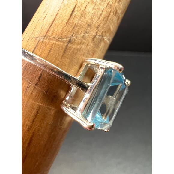 Blue topaz emerald cut sterling silver ring size 7 - Picture 12 of 16